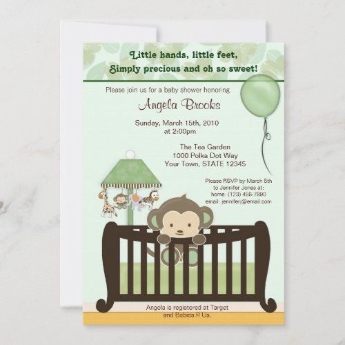 Monkey Baby Shower Invitation CJ GREEN