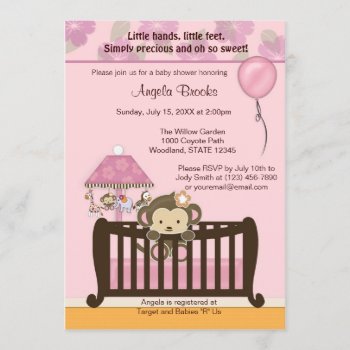 Monkey Baby Shower Invitation Cj Pink by MonkeyHutDesigns at Zazzle