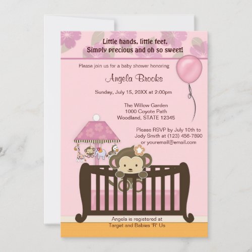 Monkey Baby Shower Invitation CJ PINK
