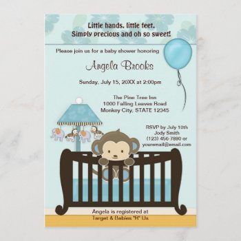 Monkey Baby Shower Invitation Crib Cj-blue Boy by MonkeyHutDesigns at Zazzle