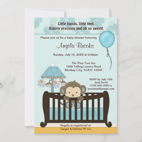 MONKEY Baby Shower Invitation Crib CJ-BLUE boy