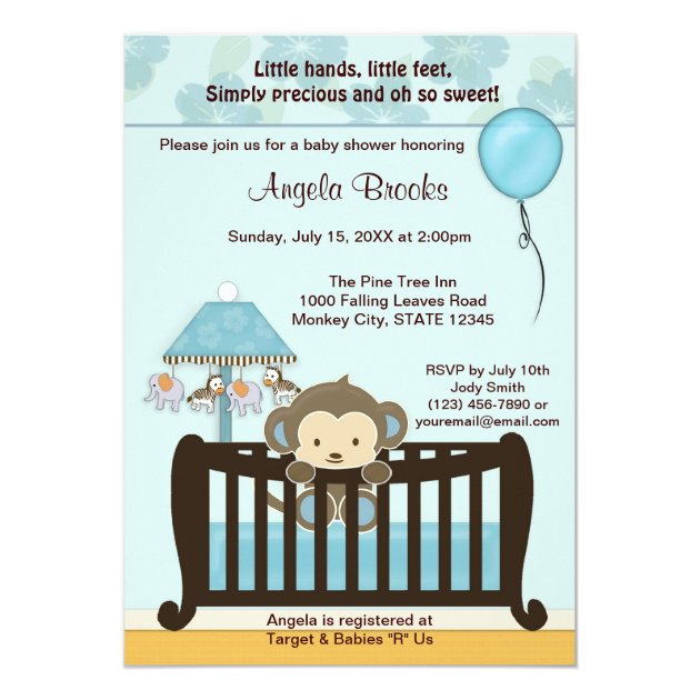 MONKEY Baby Shower Invitation Crib CJ-BLUE Boy