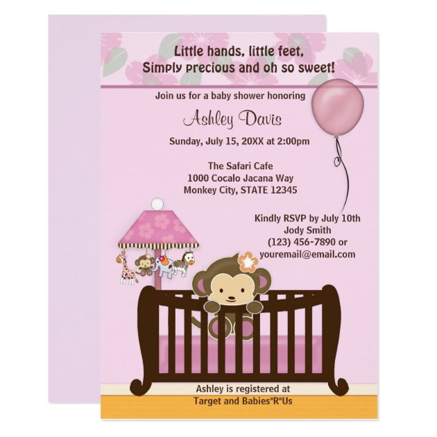 MONKEY Baby Shower Invitation Crib ORCHID CJ-O