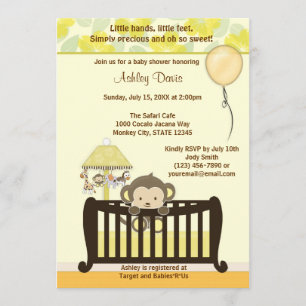 Monkey Baby Shower Invitation Crib YELLOW CJ-Y