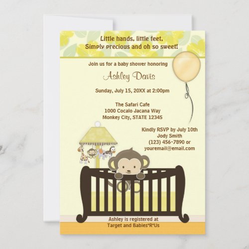 Monkey Baby Shower Invitation Crib YELLOW CJ-Y