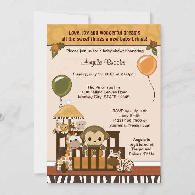 MONKEY Baby Shower Invitation Fall Jungle Safari (Front)
