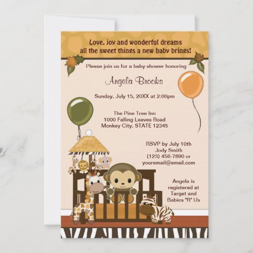 MONKEY Baby Shower Invitation Fall Jungle Safari