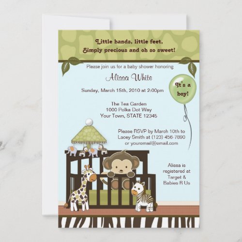 Monkey Baby Shower Invitation jungle safari CA_B