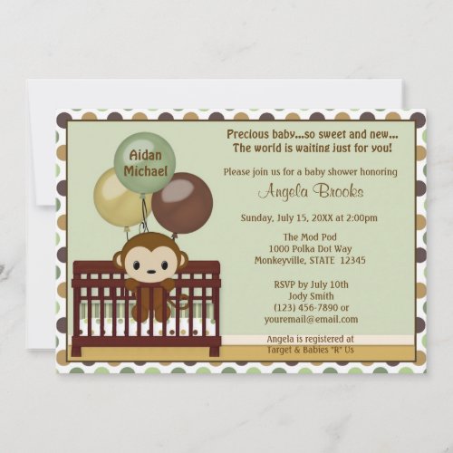MONKEY Baby Shower invitation Mod Pod Pop Crib MPP