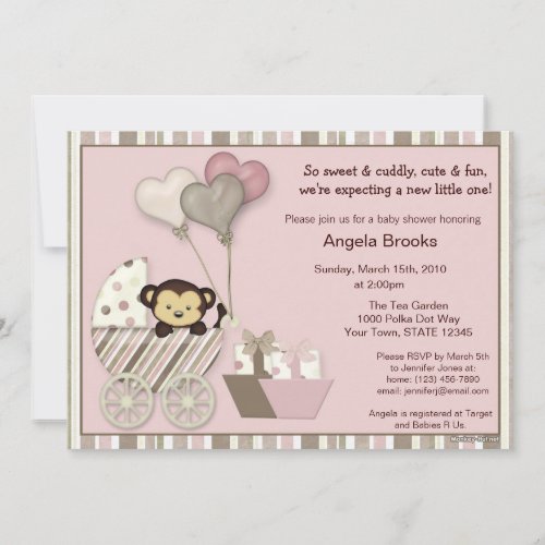 Monkey Baby Shower Invitation PINK