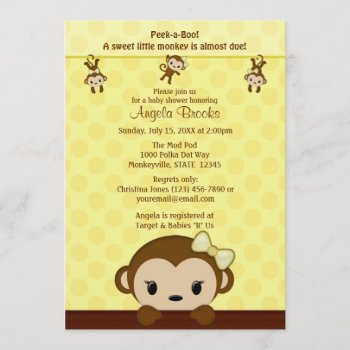 Monkey Baby Shower Invitation Polka Yellow Girl by MonkeyHutDesigns at Zazzle