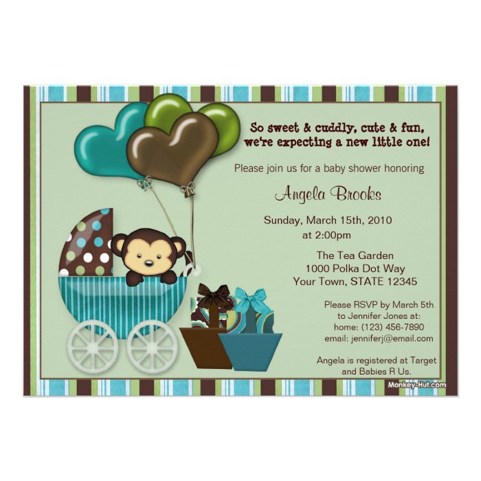 Monkey Baby Shower Invitation TEAL