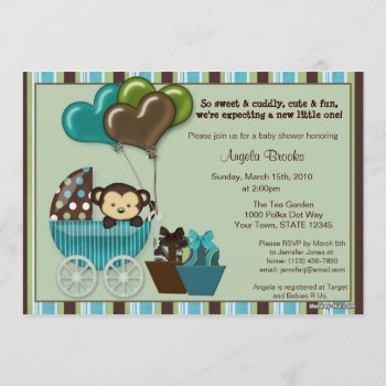 Monkey Baby Shower Invitation Teal by MonkeyHutDesigns at Zazzle