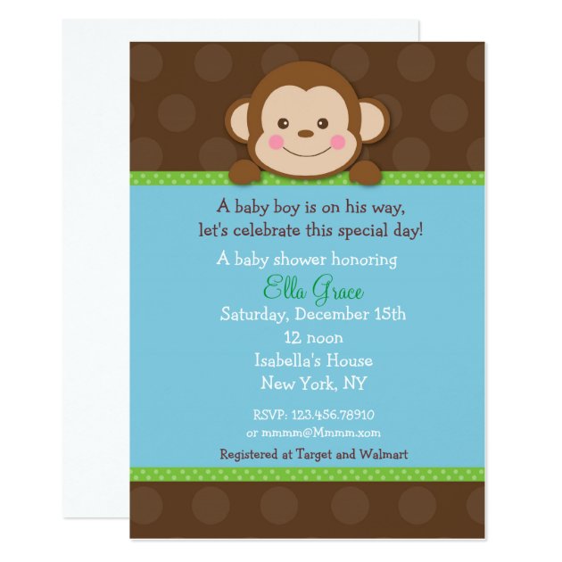 Monkey Baby Shower Invitations Boy