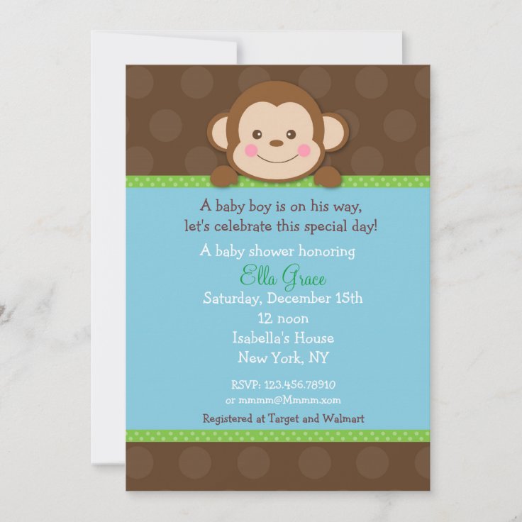 Monkey Baby Shower Invitations Boy Zazzle