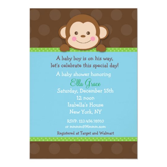 Monkey Baby Shower Invitations Boy Zazzle Com