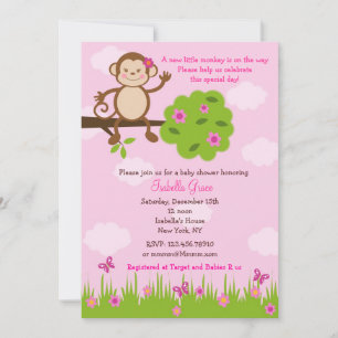 Monkey Baby Shower Invitations Girl