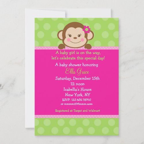 Monkey Baby Shower Invitations Girl