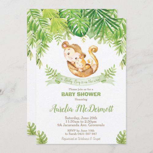 Monkey Baby Shower Jungle Animals Baby Boy Invitation