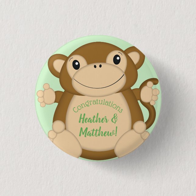 Monkey Baby Shower Jungle Button (Front)
