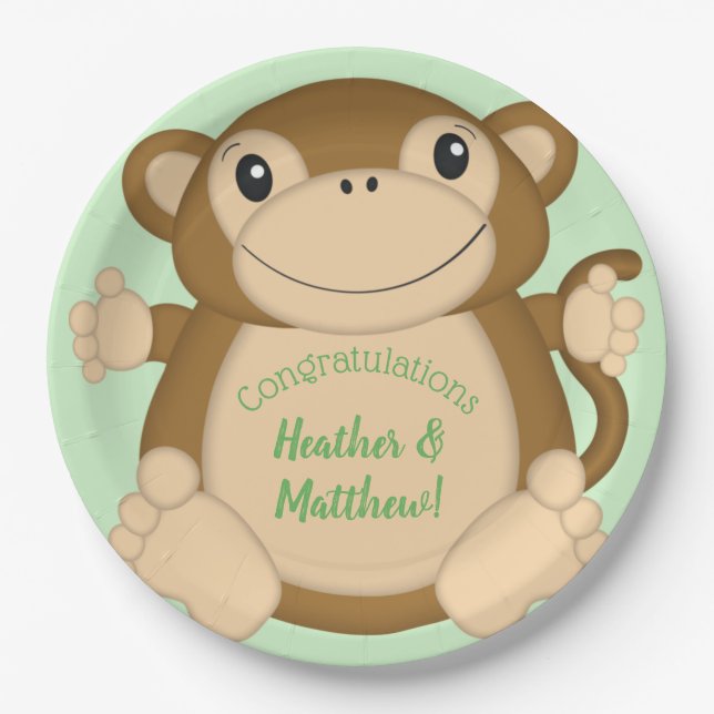Monkey Baby Shower Jungle Paper Plates (Front)