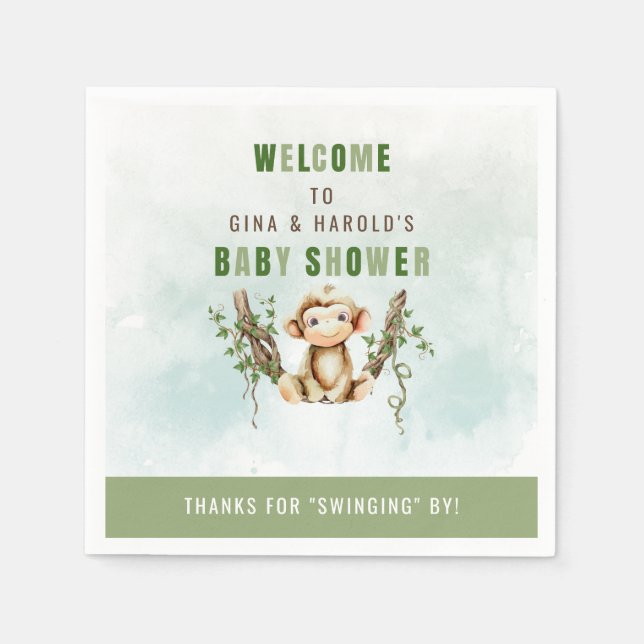 Monkey Baby Shower Paper Napkins (Front)