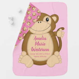 Monkey Baby Shower Pink Baby Blanket