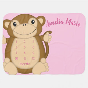 Monkey Baby Shower Pink Blanket