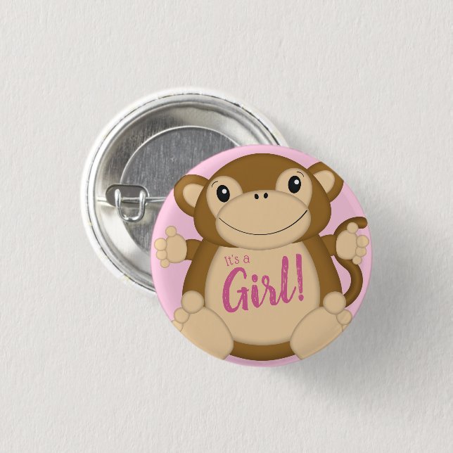 Monkey Baby Shower Pink Button (Front & Back)