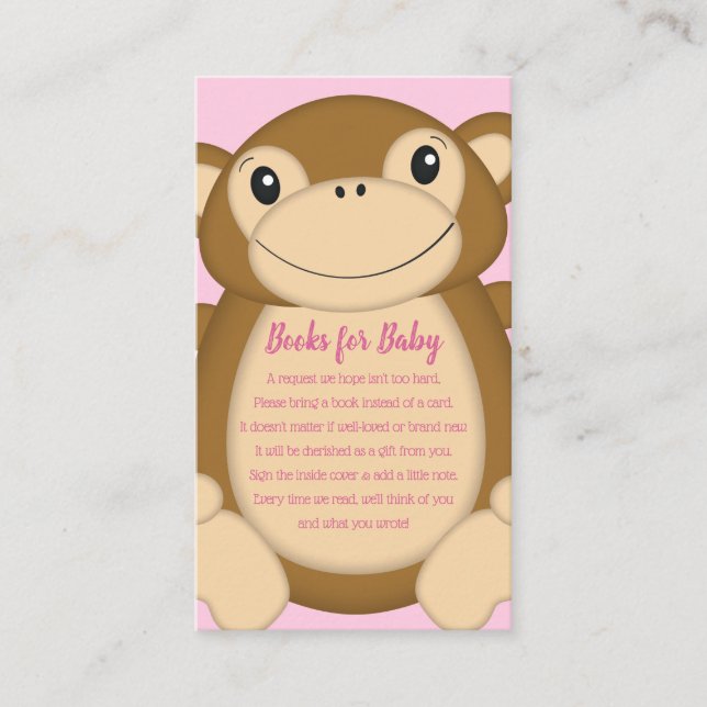 Monkey Baby Shower Pink Enclosure Card (Front)
