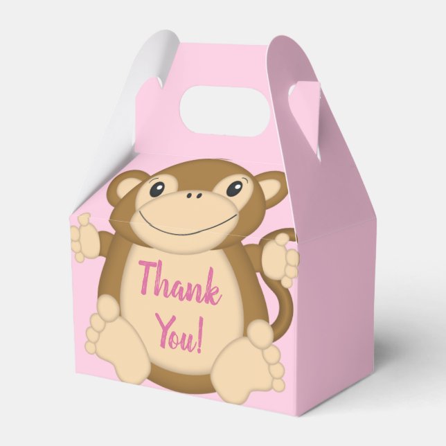 Monkey Baby Shower Pink Favor Boxes (Front Side)