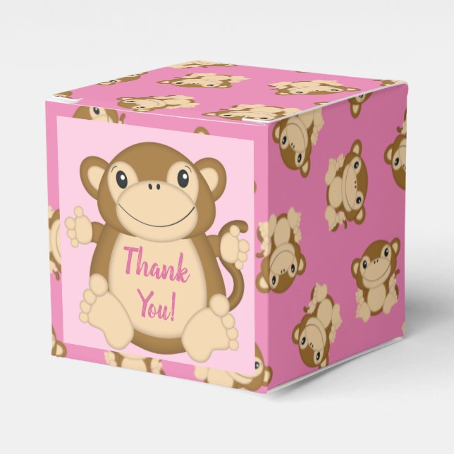 Monkey Baby Shower Pink Favor Boxes (Front Side)