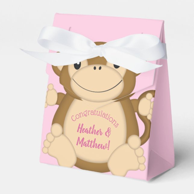Monkey Baby Shower Pink Favor Boxes (Front Side)
