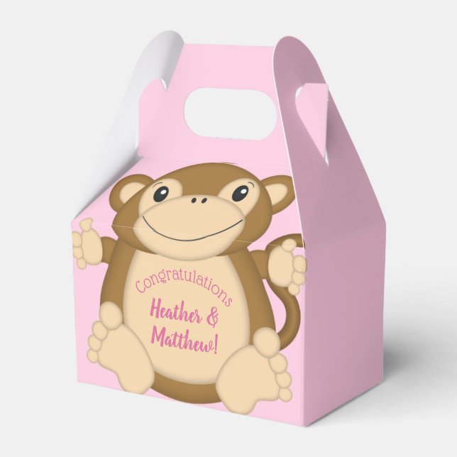 Monkey Baby Shower Pink Favor Boxes (Front Side)