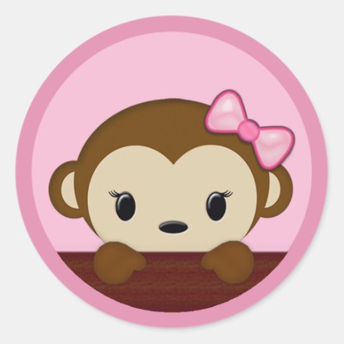 MONKEY Baby Shower Polka Dot PINK GIRL Seal