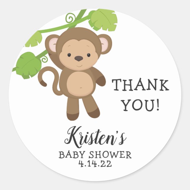 Monkey Baby Shower thank you favor sticker (Front)
