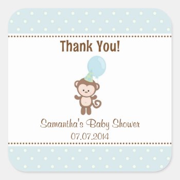 Monkey Baby Shower Thank You Stickers (blue) by melanileestyle at Zazzle