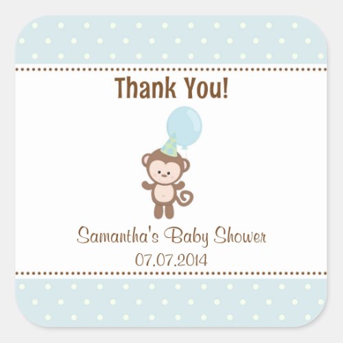 Monkey Baby Shower Thank You Stickers Blue