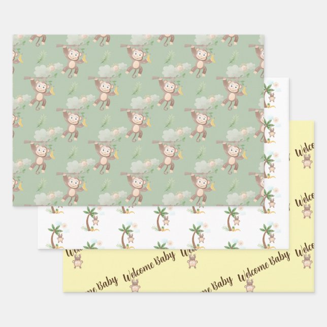 Monkey Baby shower wrapping paper (Set)