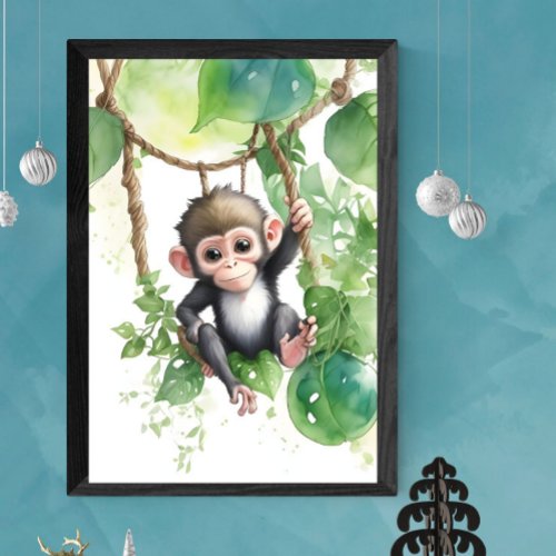 Monkey Babys Jungle Frolic Watercolor Kids Wall D Faux Canvas Print