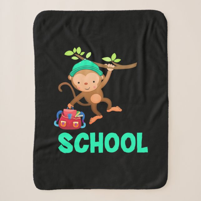 Monkey Back To School Sherpa Blanket (Front)