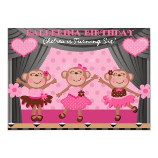 Monkey Ballerina Birthday Invitations