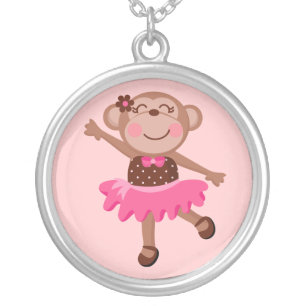 Monkey Ballerina Silver Plated Necklace