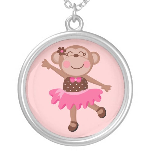 Monkey Ballerina Silver Plated Necklace