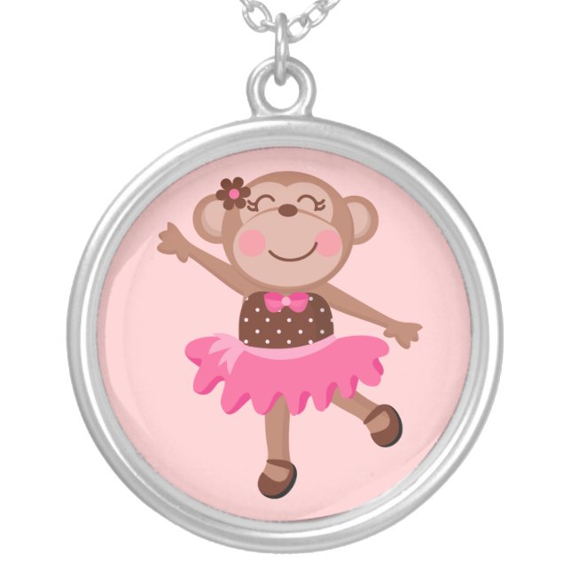 Monkey Ballerina Silver Plated Necklace (Front)