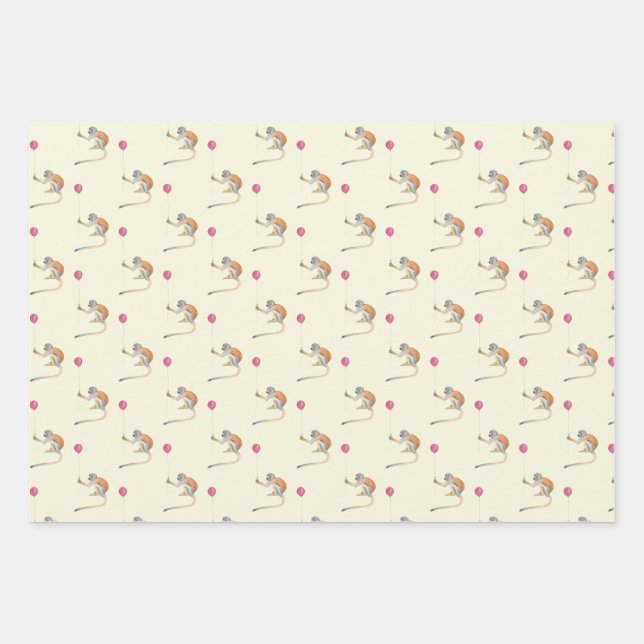 Monkey Balloon Party Cadeaupapier Set - Tonkinson Wrapping Paper Sheets (Front)