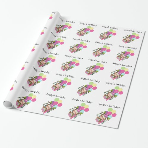 MonkeyBalloonsbirthday cake_1 Year OldName Wrapping Paper