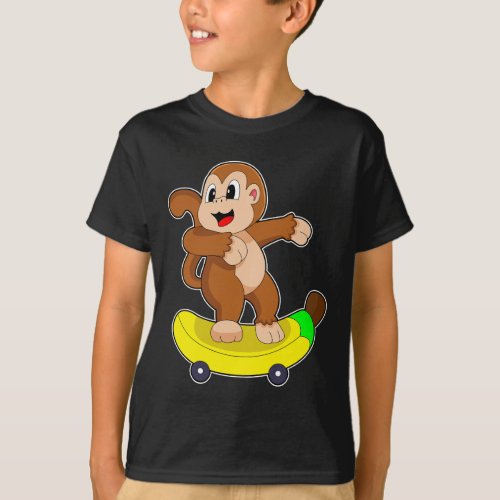 Monkey Banana Skater Skateboard T_Shirt