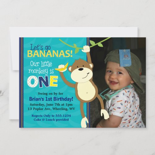 Monkey Bananas First Birthday Photo Invitations