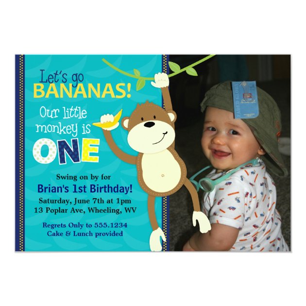Monkey Bananas First Birthday Photo Invitations